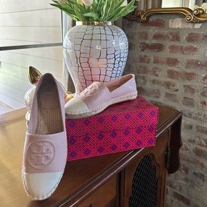 Tory Burch Benton Nappa Leather Espadrille Sz 5.5 seashell pink/new ivory